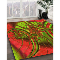 Patterned Dark Yellow Green Rug, pat1347yw