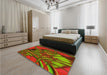 Patterned Dark Yellow Green Rug in a Bedroom, pat1347yw