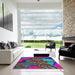 Square Machine Washable Transitional Medium Violet Red Pink Rug in a Living Room, wshpat1347