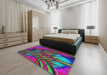 Patterned Violet Red Pink Modern Rug in a Bedroom, pat1347