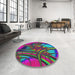 Round Patterned Violet Red Pink Modern Rug in a Office, pat1347