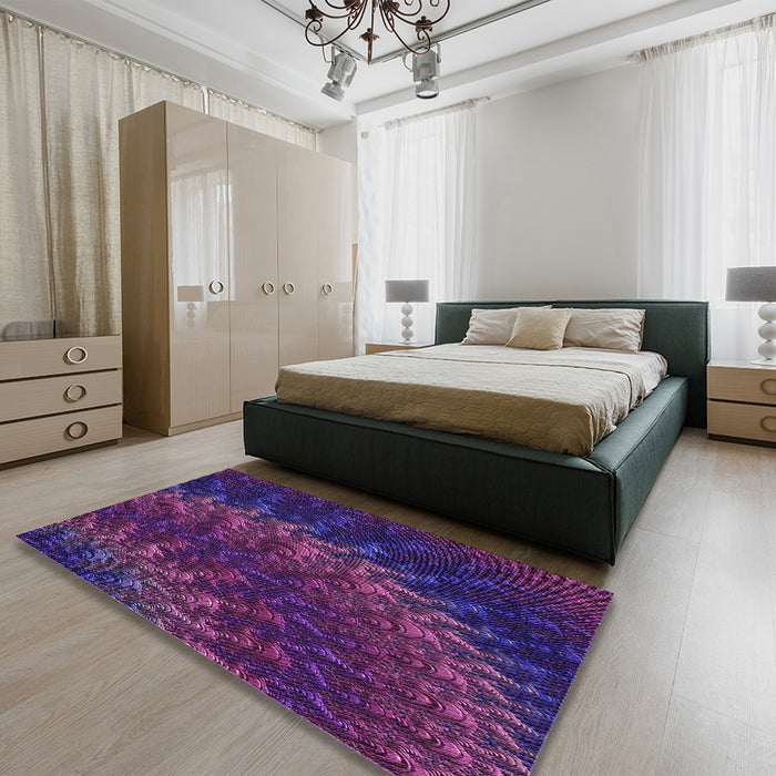Round Machine Washable Transitional Purple Violet Purple Rug in a Office, wshpat1348pur