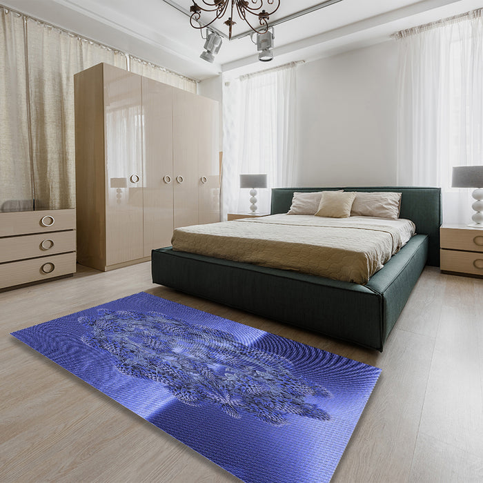 Patterned Light Slate Blue Rug in a Bedroom, pat1349blu