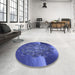 Round Patterned Light Slate Blue Rug in a Office, pat1349blu