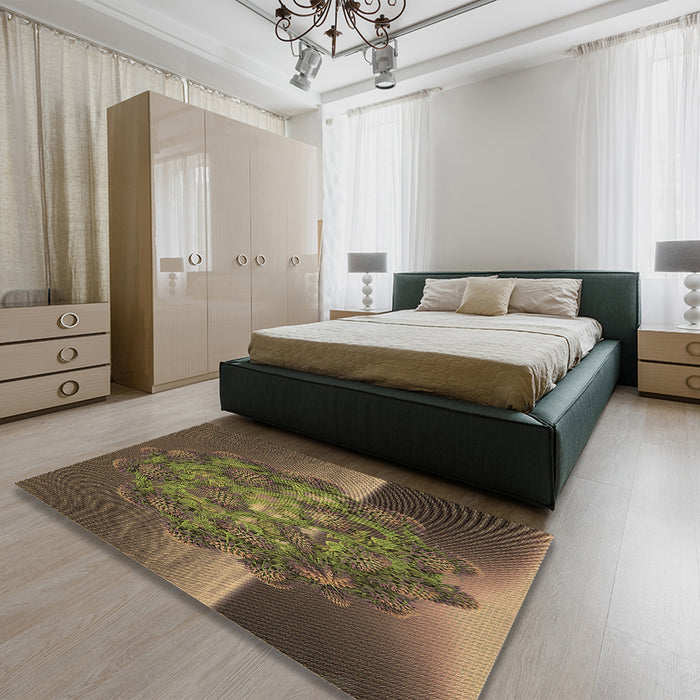 Patterned Copper Brown Rug in a Bedroom, pat1349brn