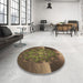 Round Patterned Copper Brown Rug in a Office, pat1349brn