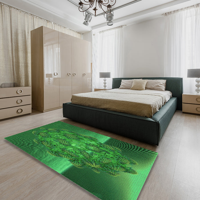 Patterned Deep Emerald Green Rug in a Bedroom, pat1349grn