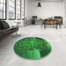 Round Patterned Deep Emerald Green Rug in a Office, pat1349grn