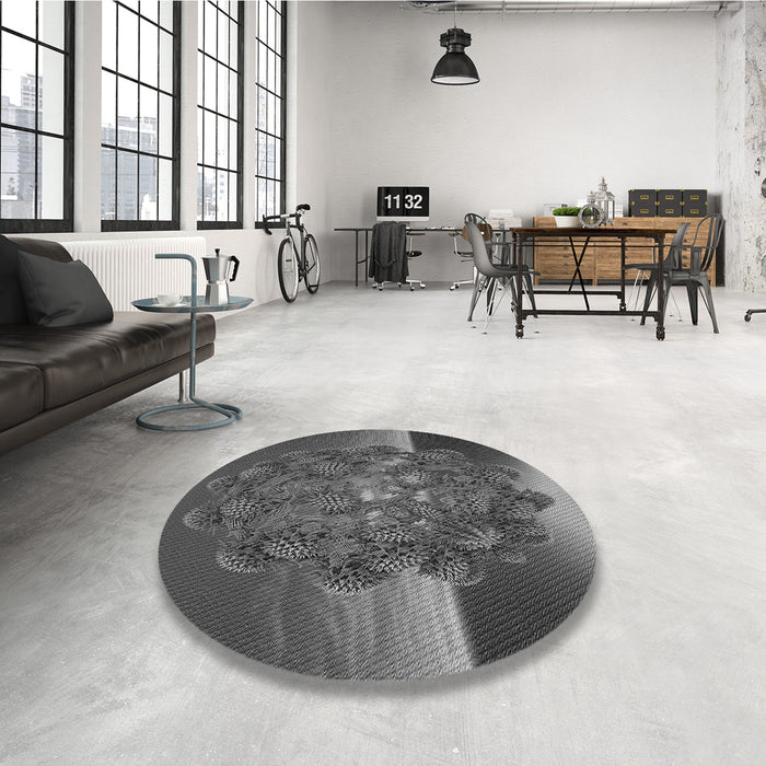 Round Patterned Gray Rug in a Office, pat1349gry
