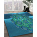 Patterned Dark Turquoise Green Rug in Family Room, pat1349lblu