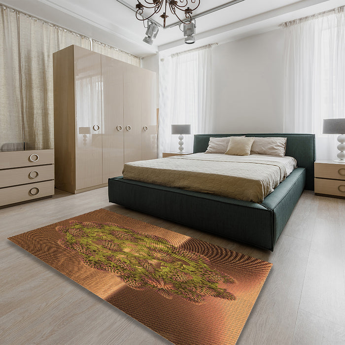 Patterned Red Brown Rug in a Bedroom, pat1349org