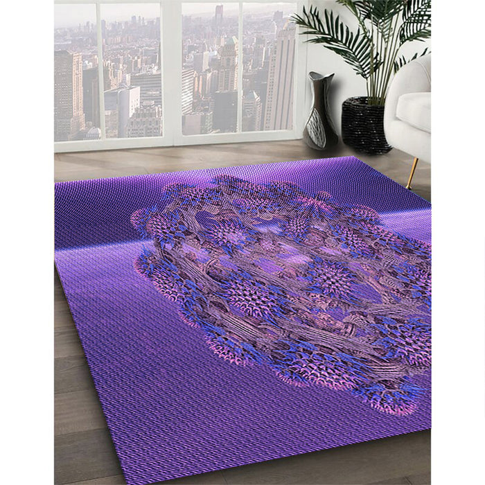 Patterned Bright Purple Rug in Family Room, pat1349pur