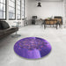 Round Patterned Bright Purple Rug in a Office, pat1349pur