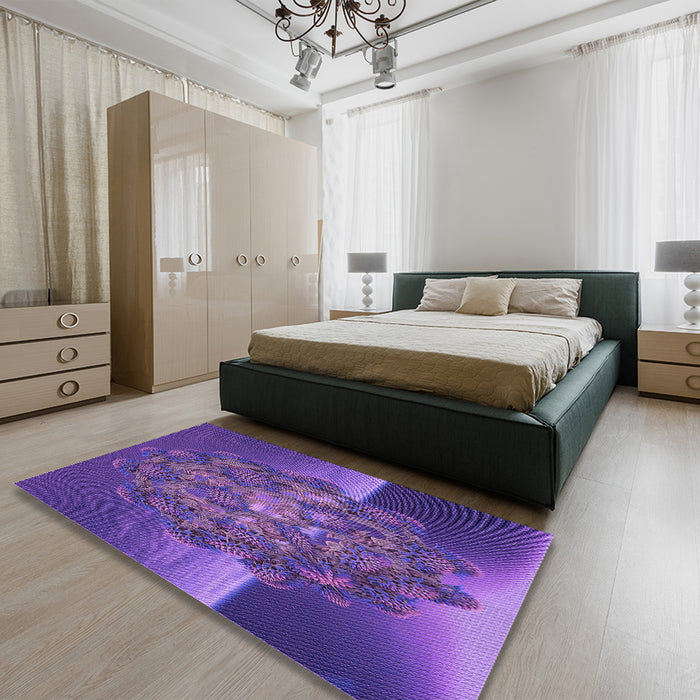 Patterned Bright Purple Rug in a Bedroom, pat1349pur