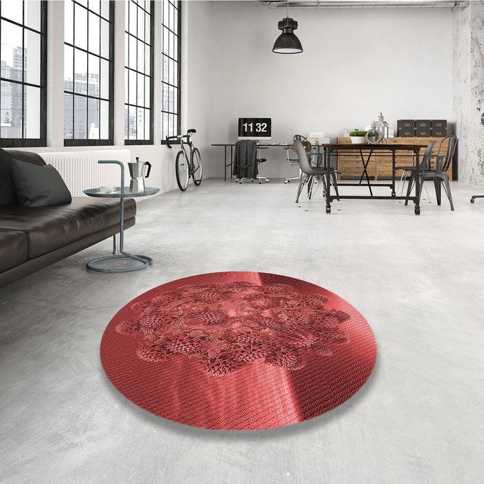 Round Patterned Red Rug in a Office, pat1349rd