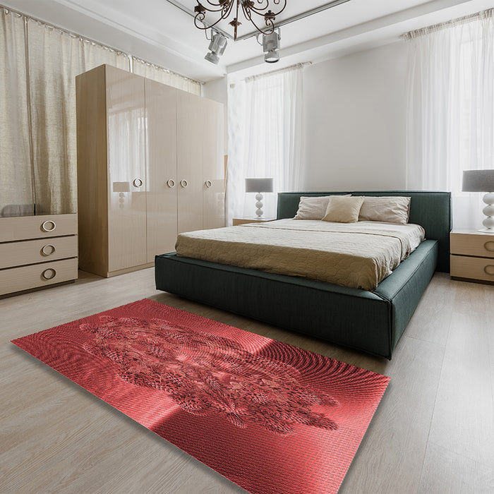 Round Machine Washable Transitional Red Rug in a Office, wshpat1349rd