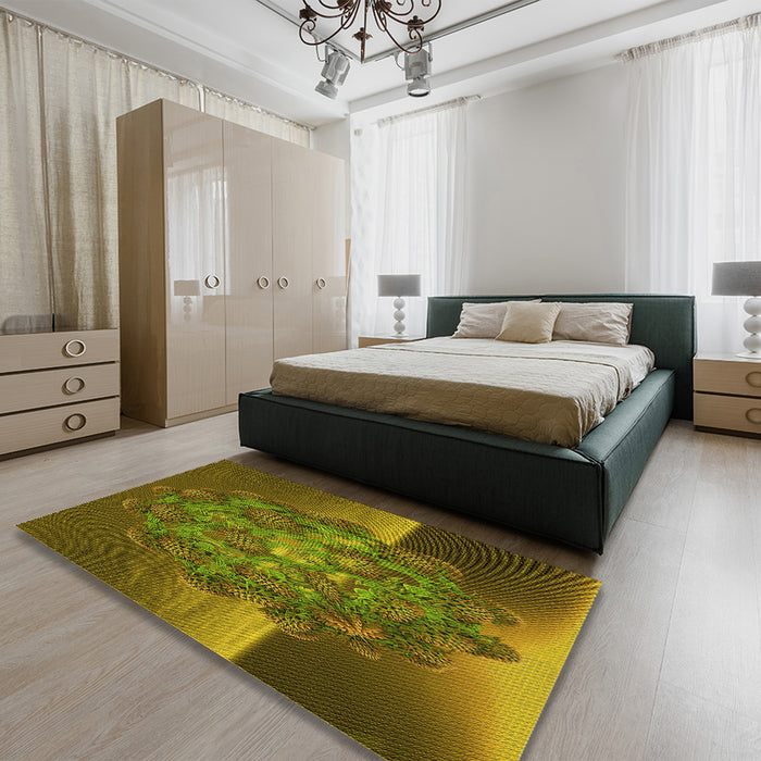 Patterned Dark Golden Brown Rug in a Bedroom, pat1349yw