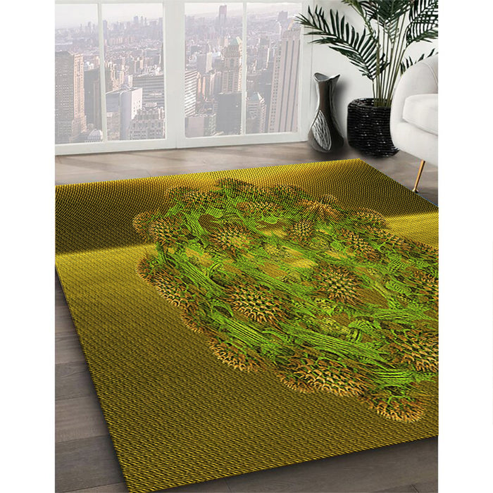 Machine Washable Transitional Dark Golden Brown Rug in a Family Room, wshpat1349yw