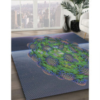 Patterned Dark Slate Blue Modern Rug, pat1349