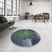 Round Machine Washable Transitional Dark Slate Blue Rug in a Office, wshpat1349