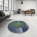 Round Patterned Dark Slate Blue Modern Rug in a Office, pat1349