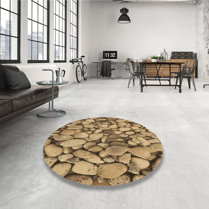 Round Patterned Red Brown Rug in a Office, pat135brn