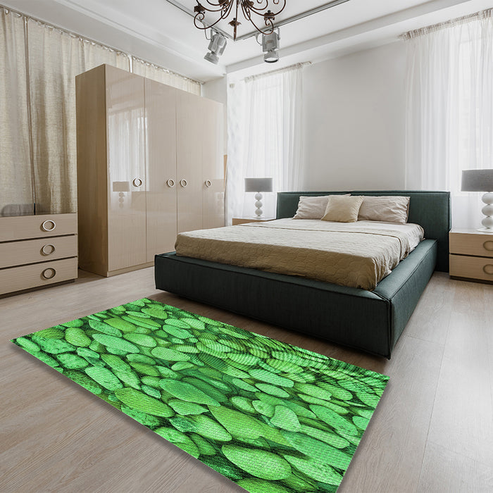 Patterned Green Rug in a Bedroom, pat135grn