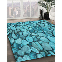 Patterned Dark Cyan Green Rug, pat135lblu