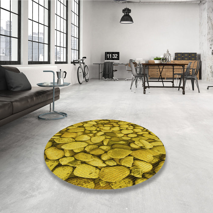 Round Patterned Dark Bronze Brown Rug in a Office, pat135yw