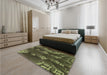 Patterned Olive Green Rug in a Bedroom, pat1350brn