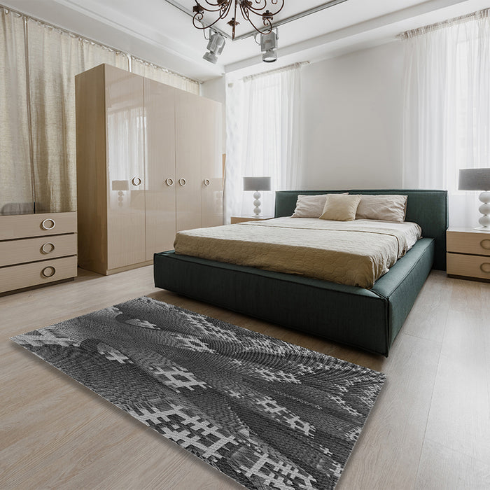 Patterned Platinum Gray Rug in a Bedroom, pat1350gry