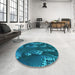 Round Patterned Medium Teal Green Rug in a Office, pat1350lblu