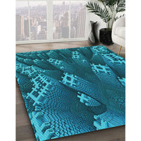 Patterned Medium Teal Green Rug, pat1350lblu