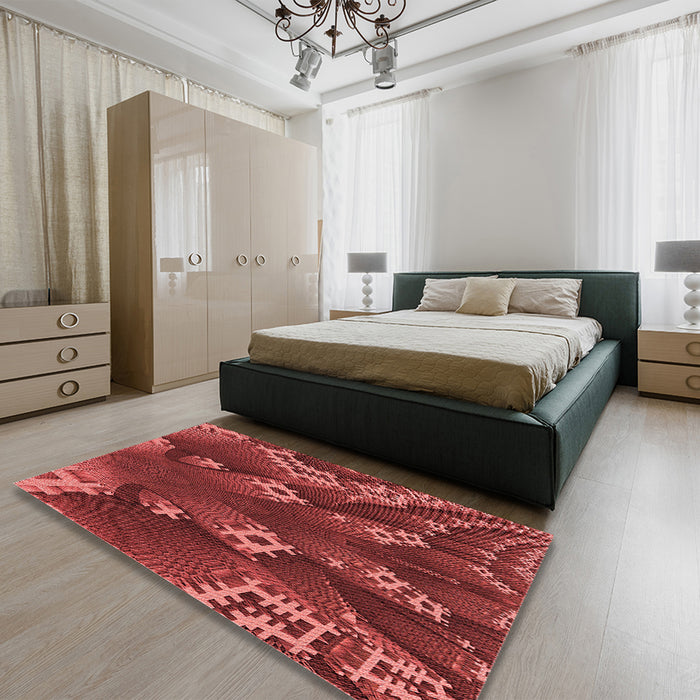 Patterned Red Rug in a Bedroom, pat1350rd