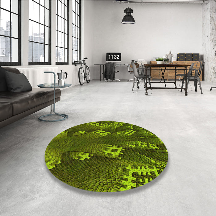 Round Patterned Dark Forest Green Rug in a Office, pat1350yw