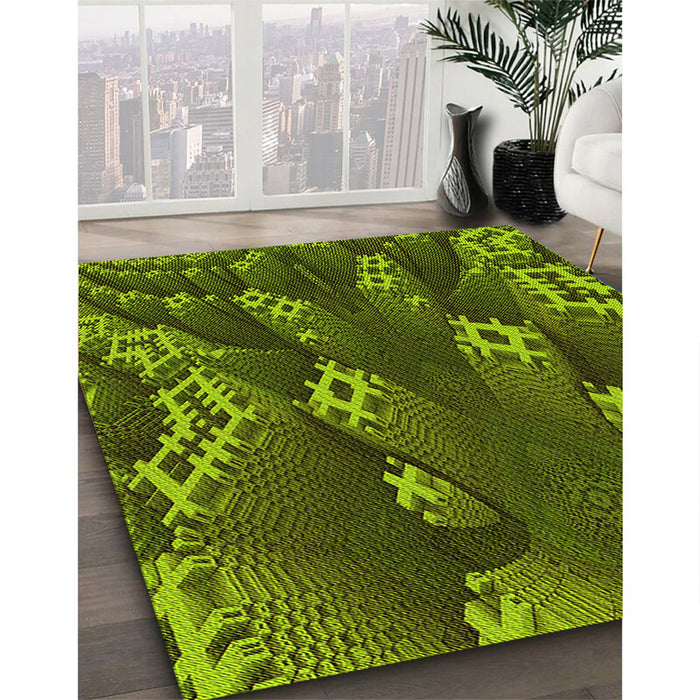 Patterned Dark Forest Green Rug in Family Room, pat1350yw