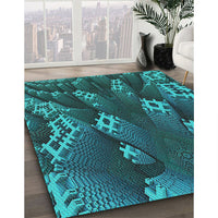 Patterned Dark Turquoise Green Modern Rug, pat1350