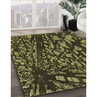 Patterned Dark Yellow Green Rug, pat1351brn