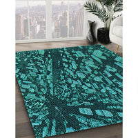 Patterned Dark Turquoise Green Rug, pat1351lblu