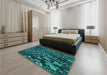 Patterned Dark Turquoise Green Rug in a Bedroom, pat1351lblu