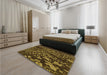 Patterned Black Brown Rug in a Bedroom, pat1351org