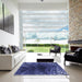 Square Patterned Midnight Blue Rug in a Living Room, pat1352blu