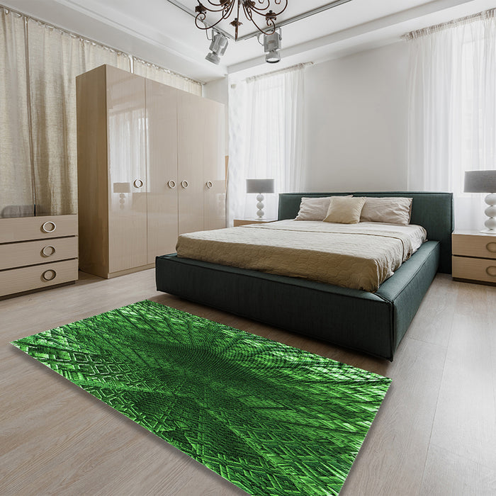 Patterned Deep Emerald Green Rug in a Bedroom, pat1352grn
