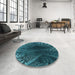 Round Patterned Deep Teal Green Rug in a Office, pat1352lblu