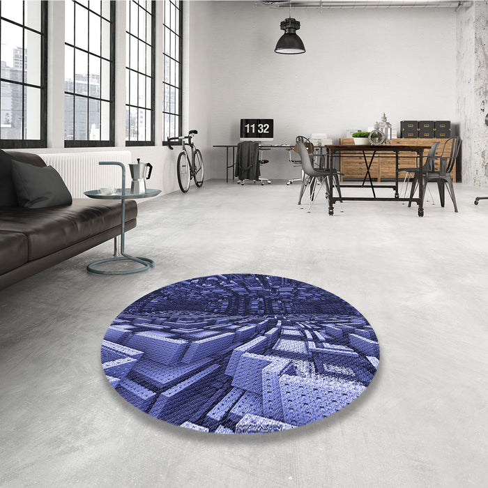 Round Patterned Light Slate Blue Rug in a Office, pat1353blu