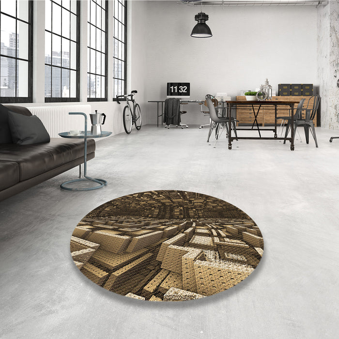 Round Patterned Red Rug in a Office, pat1353brn