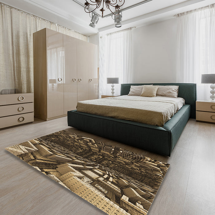 Patterned Red Rug in a Bedroom, pat1353brn