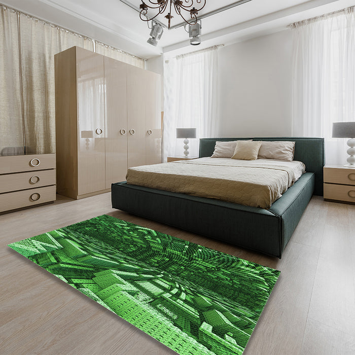 Round Machine Washable Transitional Deep Emerald Green Rug in a Office, wshpat1353grn