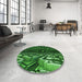 Round Patterned Deep Emerald Green Rug in a Office, pat1353grn