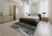 Patterned Charcoal Black Rug in a Bedroom, pat1353gry